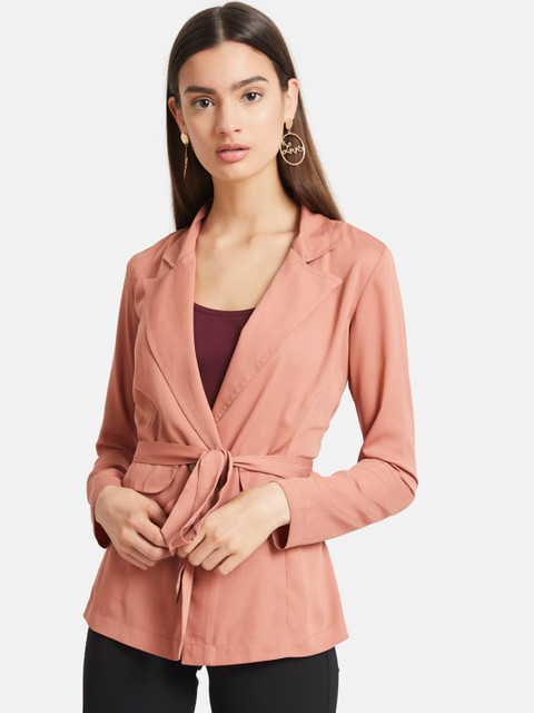 

Kazo Women Peach-Coloured Solid Slim-Fit Wrap Coat
