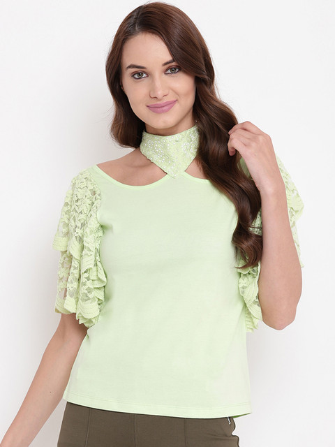 

Texco Women Green Solid Pure Cotton Top