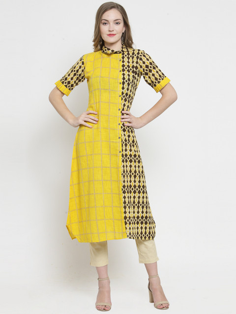 

Indibelle Women Yellow Printed Kurta with Trousers