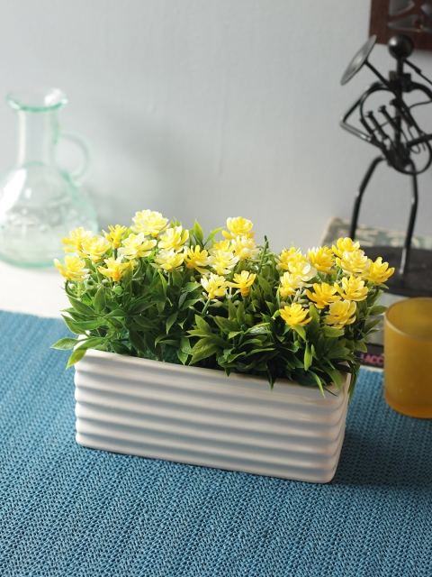 

Fourwalls Yellow & Green Artificial PVC Flowers in a Rectangular Ceramic Pot