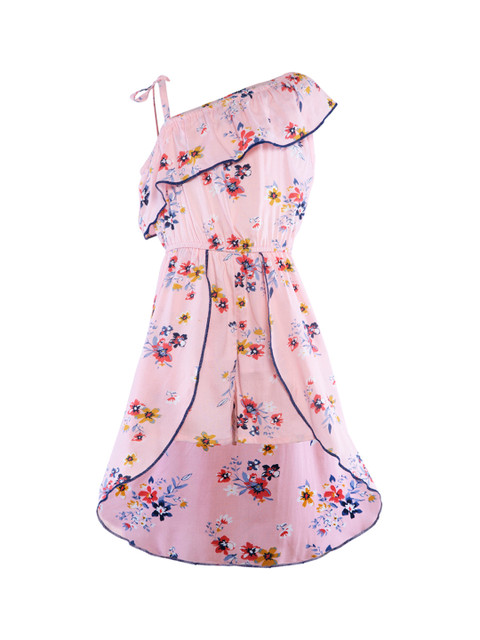 

Stylo Bug Girls Pink Printed Layered Playsuit