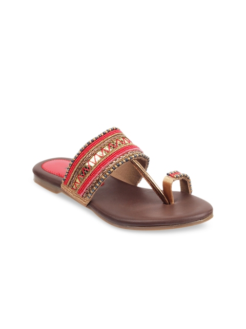 

Kittens Girls Red & Gold-Toned Textured One Toe Flats