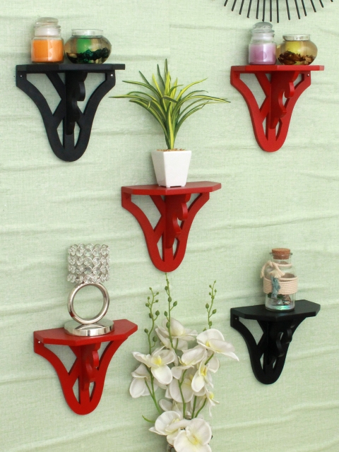 

Home Sparkle Set of 5 Carved Wall Shelves, Red