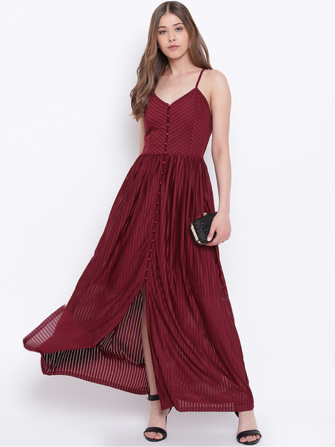 

Texco Women Burgundy Self Design Maxi Dress