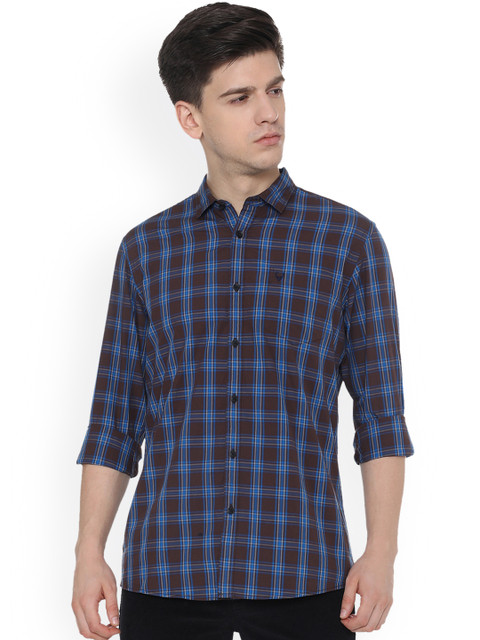 

Solly Jeans Co. Men Brown & Blue Custom Regular Fit Checked Casual Shirt