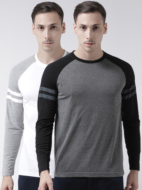 

Club York Men Pack of 2 Solid Round Neck T-shirts, Charcoal