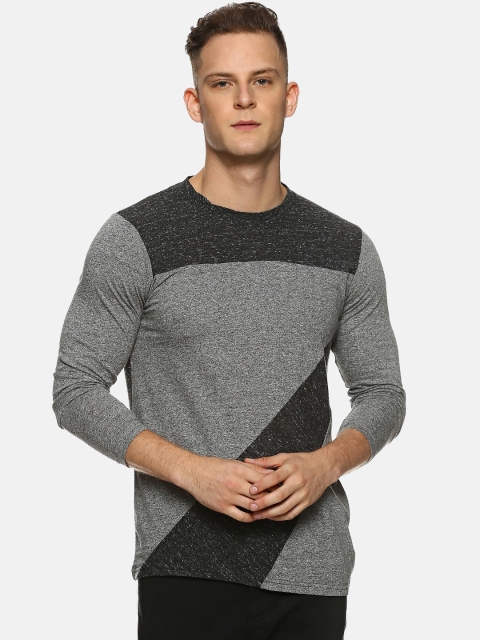

Campus Sutra Men Grey Colourblocked Round Neck T-shirt