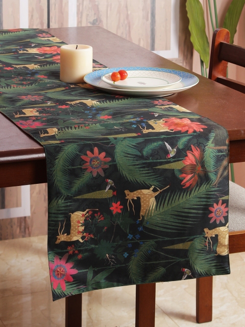 

India Circus by Krsnaa Mehta Green & Yellow Printed 6-Seater Table Runner