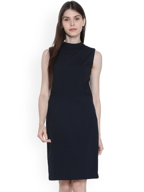 Van Heusen Woman Navy Blue Solid Sheath Dress