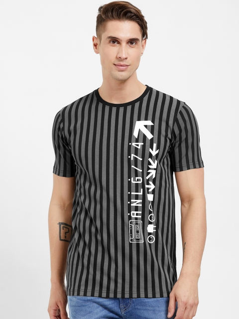

Maniac Men Black Striped Round Neck T-shirt