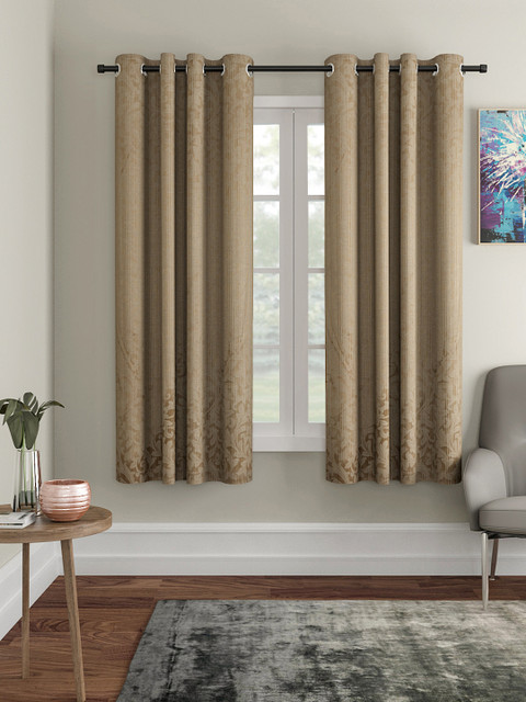 

VRINDA Set of 2 Printed Window Curtains, Beige