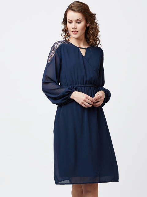 

RARE Women Navy Blue Self Design Blouson Dress