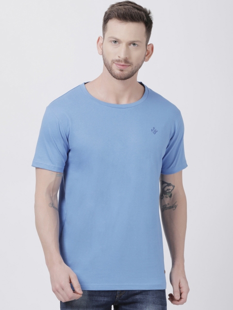 

T-Tog Men Blue Solid Round Neck T-shirt