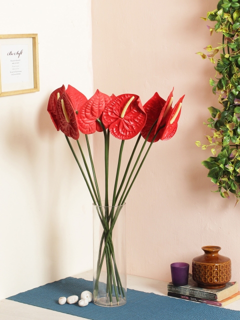 

Fourwalls Set of 8 Red Artificial Anthurium Flower Sticks without Pot