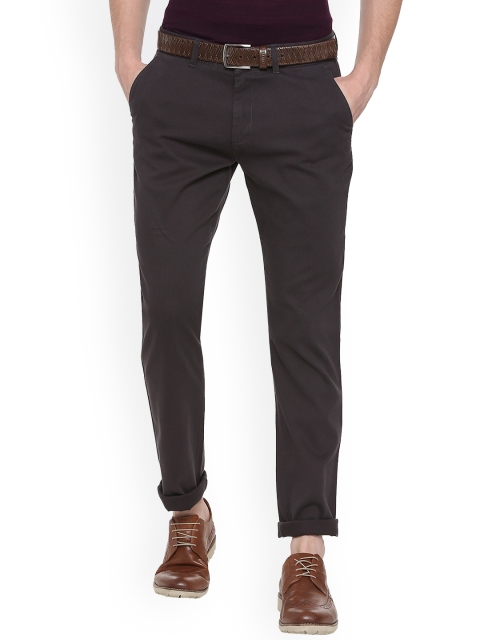 

People Men Brown Slim Fit Solid Regular Trousers