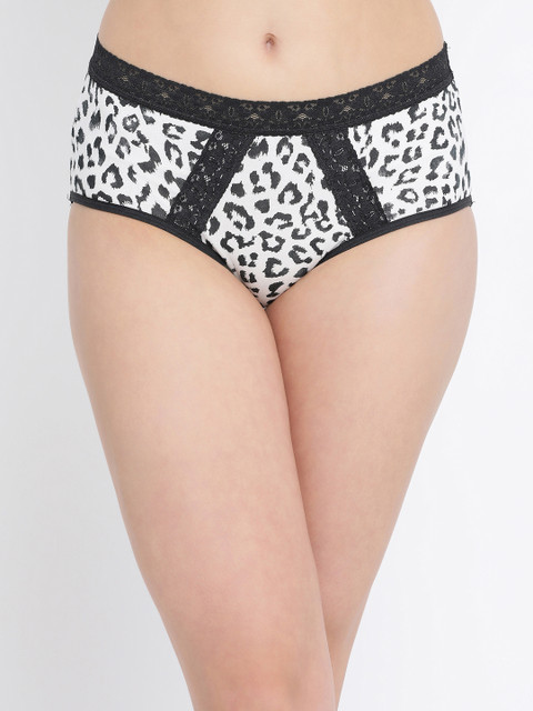

Clovia Women White & Black Animal Printed Mid Rise Lace Hipster Briefs PN3226P18XL