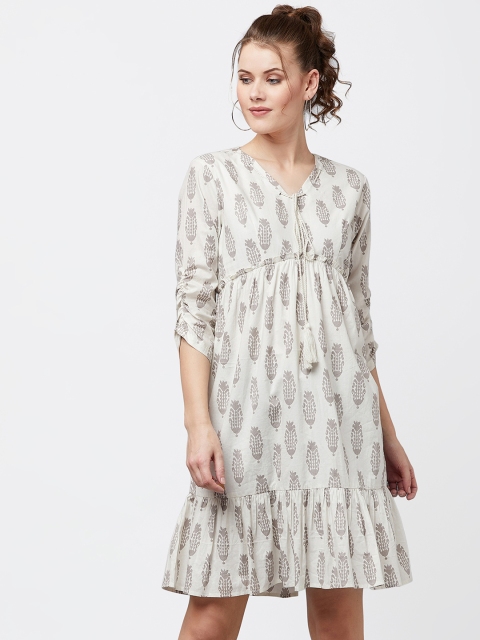 

RARE Women Off-White Printed Fit and Flare Dress