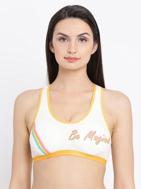 

Clovia Cotton Padded Non-Wired Printed Racerback Teen Bra, White