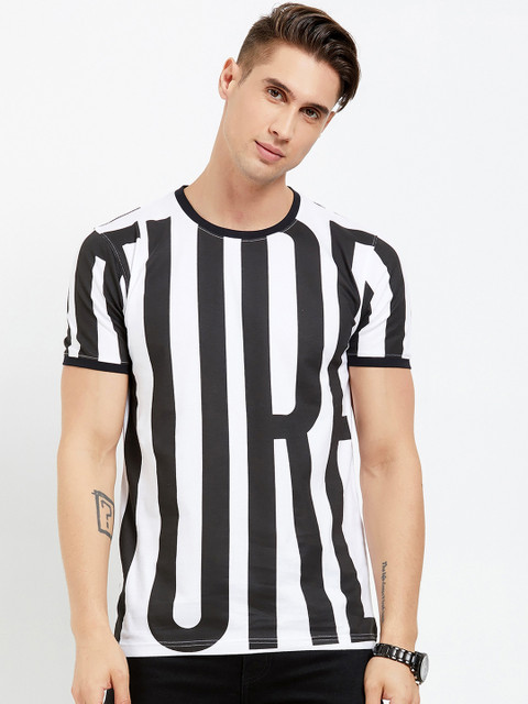 

Maniac Men White & Black Printed Round Neck T-shirt
