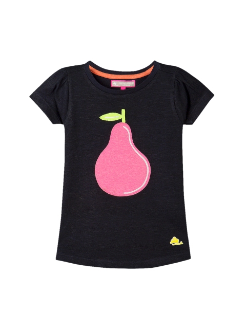 

Cherry Crumble Girls Black Printed Round Neck T-shirt