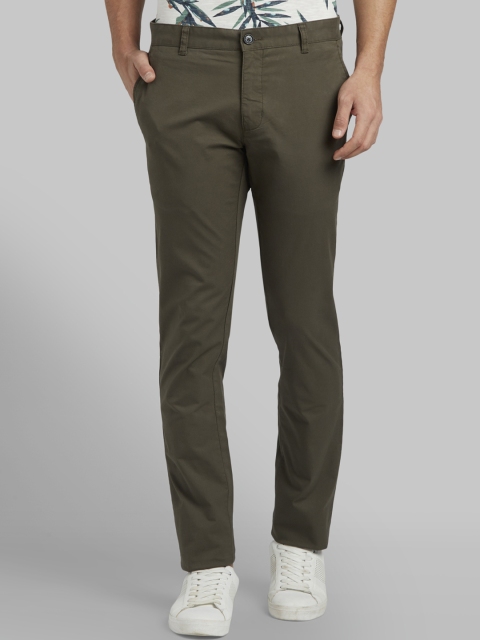 Parx Men Green Tapered Fit Solid Regular Trousers