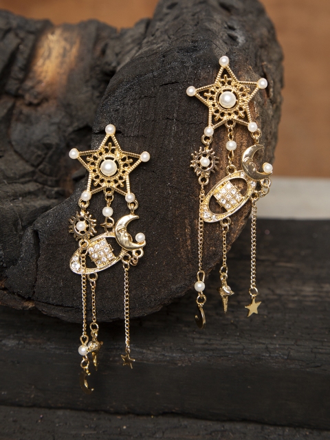 

SASSAFRAS Gold-Toned Contemporary Drop Earrings