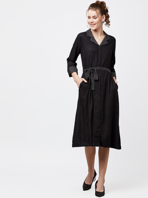 

RARE Women Black Printed Shirt Dress