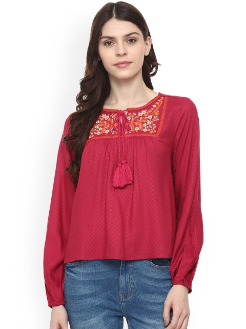 

People Women Maroon Solid A-Line Top