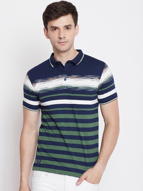 

Okane Men Green & Blue Striped Polo Collar T-shirt