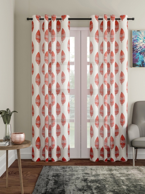 

Soumya Red & Off-White Printed Sheer Door Curtain