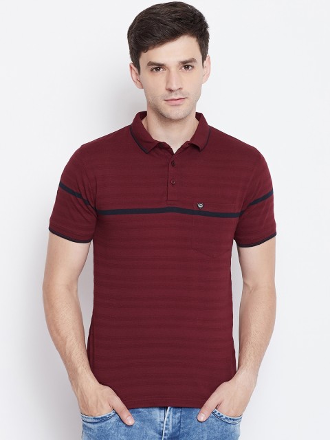

Okane Men Maroon Striped Polo Collar T-shirt