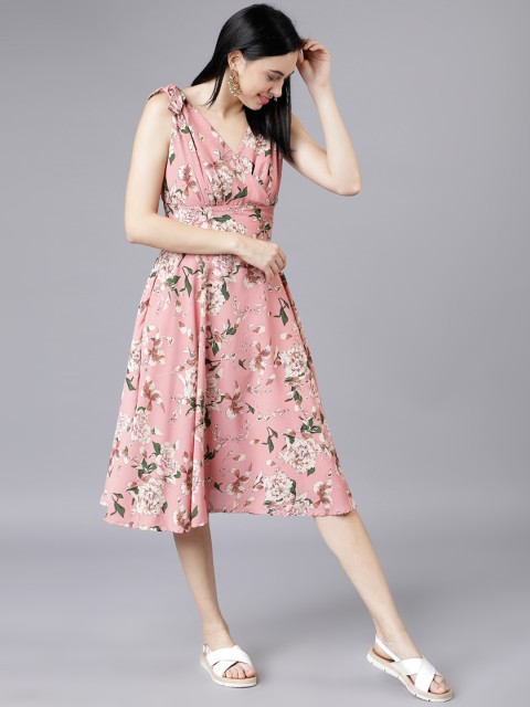 

Tokyo Talkies Women Pink Printed Empire Dress