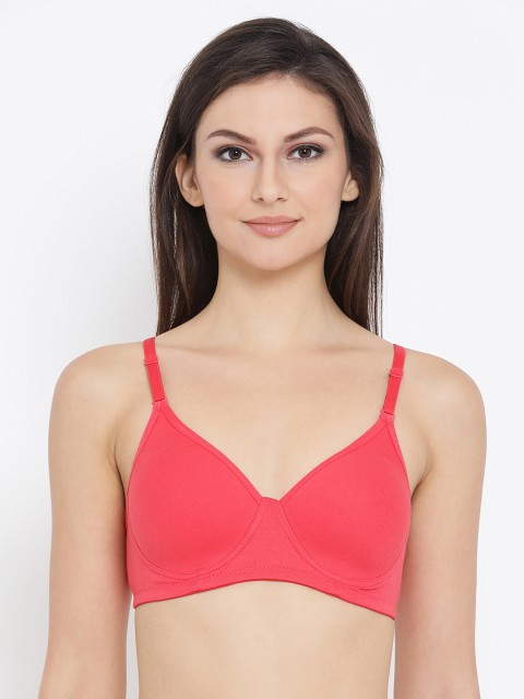 

Clovia Cotton Rich Lightly Padded Non-Wired T-Shirt Bra, Coral