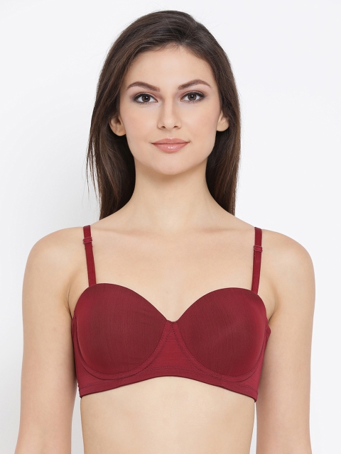 Clovia Padded Underwired Strapless Balconette Bra, Maroon