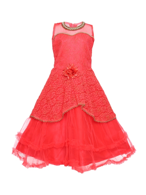 

Aarika Girls Red Self Design Fit and Flare Dress