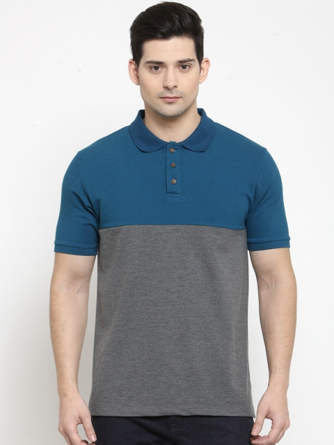 

Kalt Men Blue & Grey Colourblocked Polo Collar T-shirt