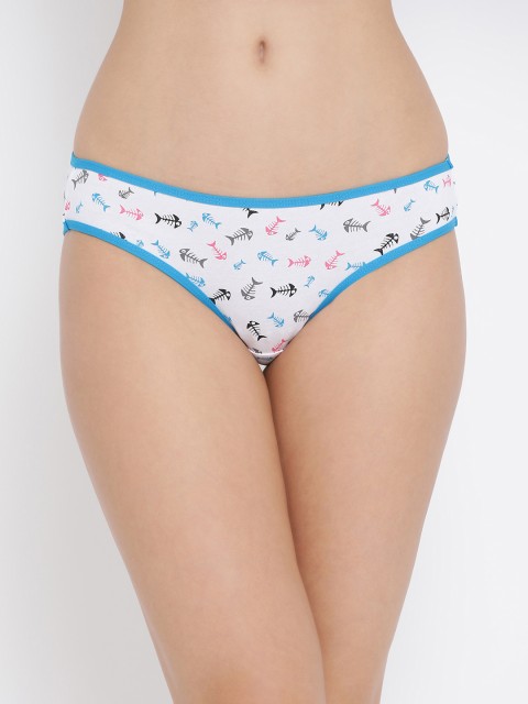 

Clovia Women White & Blue Printed Low-Rise Bikini Briefs PN3087A18XL
