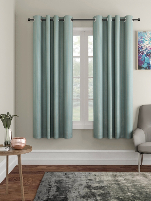 

VRINDA Set of 2 Printed Window Curtains, Blue