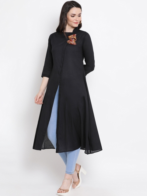 

FABNEST Women Black Solid A-Line Kurta