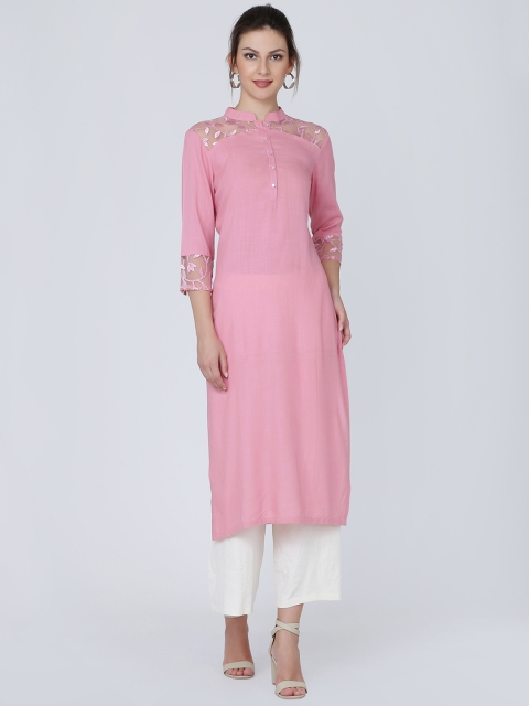 

Ojjasvi Women Pink Solid Straight Kurta