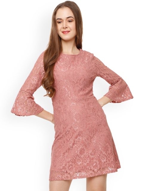 

People Women Pink Self Design Fit and Flare Dress