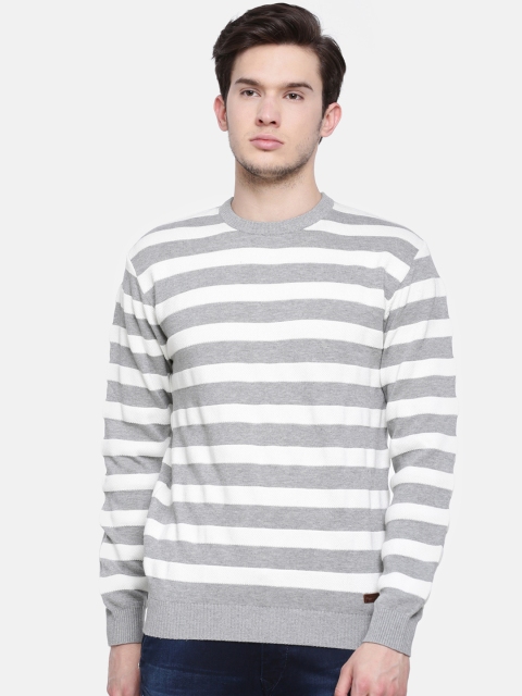 

t-base Men Grey & White Striped Sweater