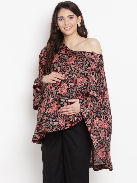 

Mine4Nine Women Black & Brown Printed Maternity Cape Top
