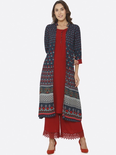 

shiloh Women Blue & Red Printed A-Line Kurta