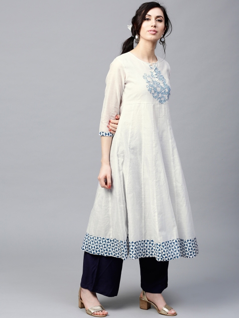 

AKS Women Off-White & Blue Embroidered Anarkali Kurta