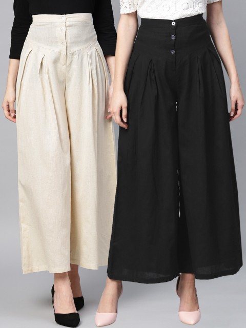 

Tulsattva Women Pack Of 2 Solid Flared Palazzos, Black