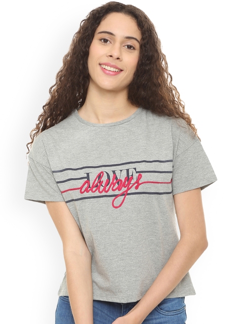 

People Women Grey Printed Round Neck T-shirt