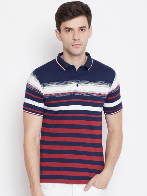 

Okane Men Red & Blue Striped Polo Collar T-shirt
