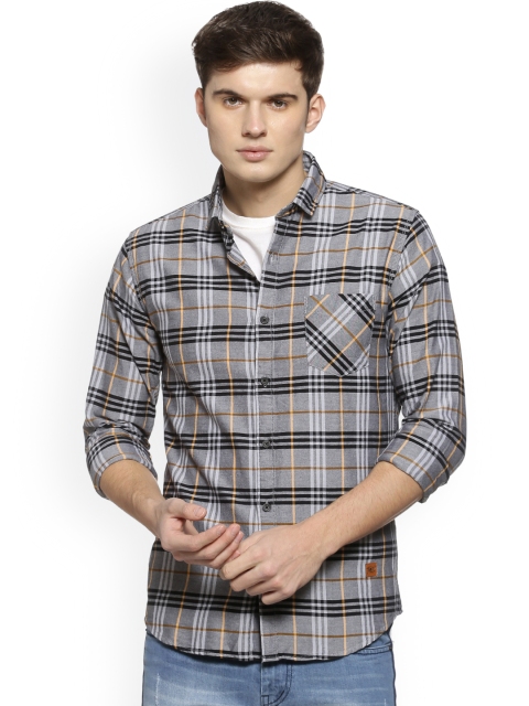 

Campus Sutra Men Grey & Black Regular Fit Checked Casual Shirt