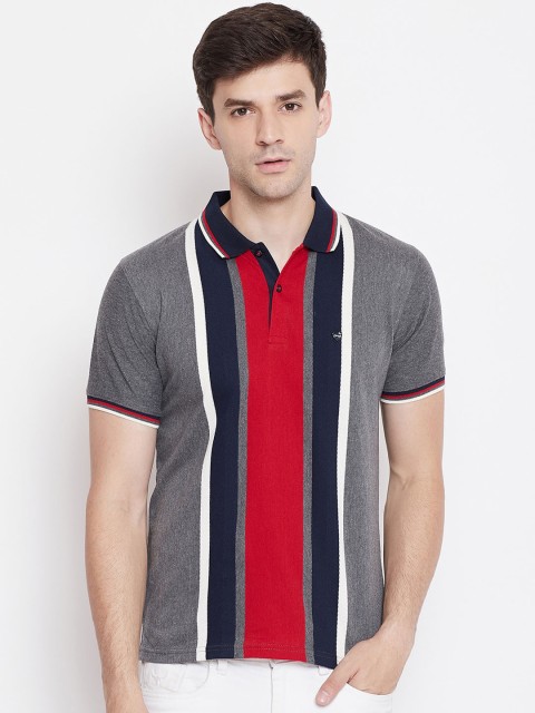 

Okane Men Red Striped Polo Collar T-shirt
